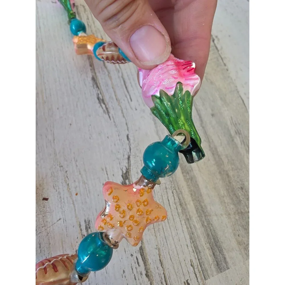 Vintage radko flamingo‎ keys shell Garland glitter pink tropical Xmas tree